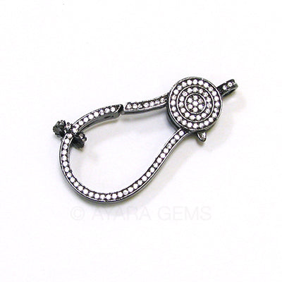 Clasp, lobster claw, gunmetal, Micro Pave CZ, 50x24mm