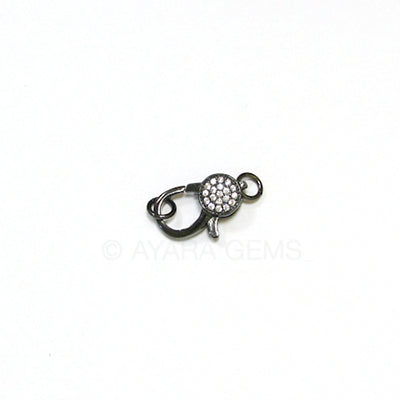 Clasp, lobster claw, gunmetal, Micro Pave CZ, 20x10.5mm