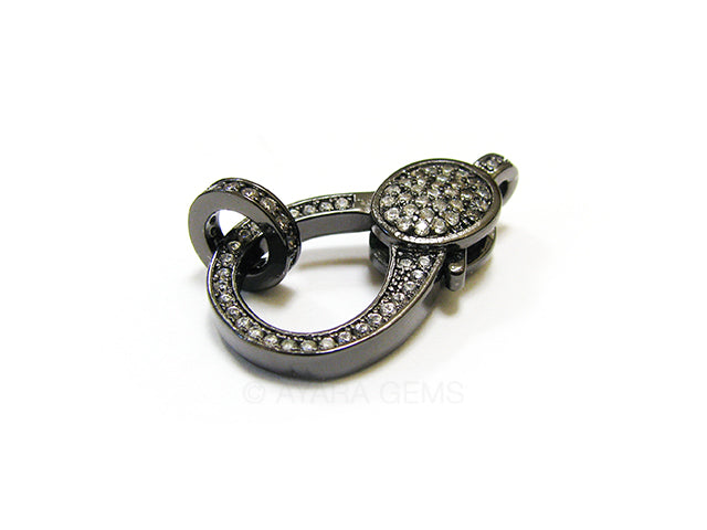 Clasp, lobster claw, gunmetal, Micro Pave CZ, 25x13mm